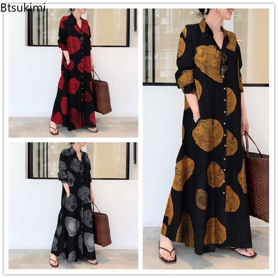 2026 Women Shirt Dress Loose C - Casual Loose Linen Shirt Dress ulasan dan harga