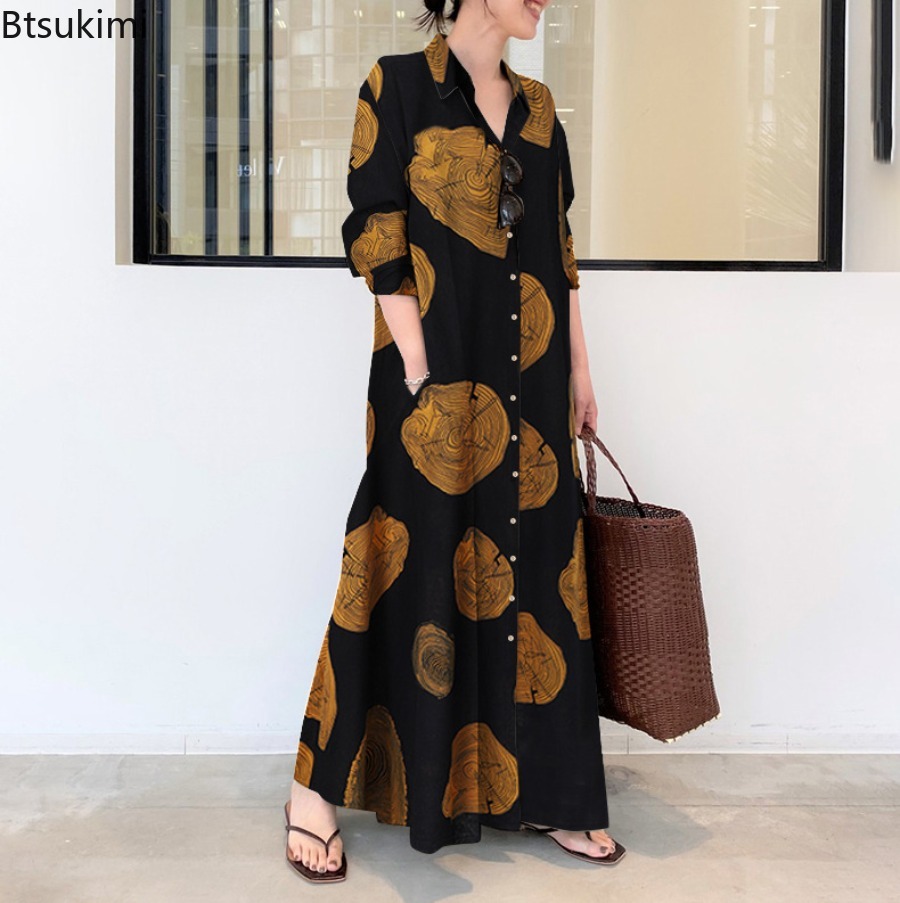2026 Women Shirt Dress Loose C - Casual Loose Linen Shirt Dress ulasan dan harga