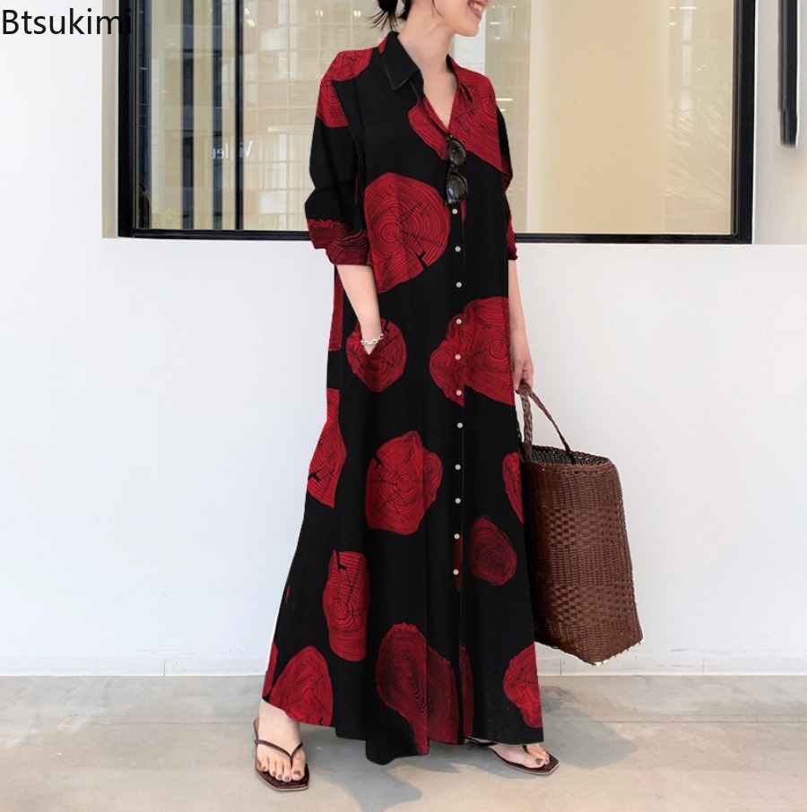 2026 Women Shirt Dress Loose C - Casual Loose Linen Shirt Dress ulasan dan harga