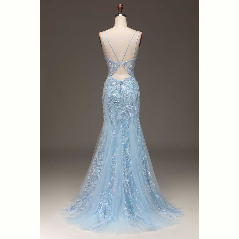 Elegant Light Blue Satin Women - Elegant Satin Evening Gown Split ulasan dan harga