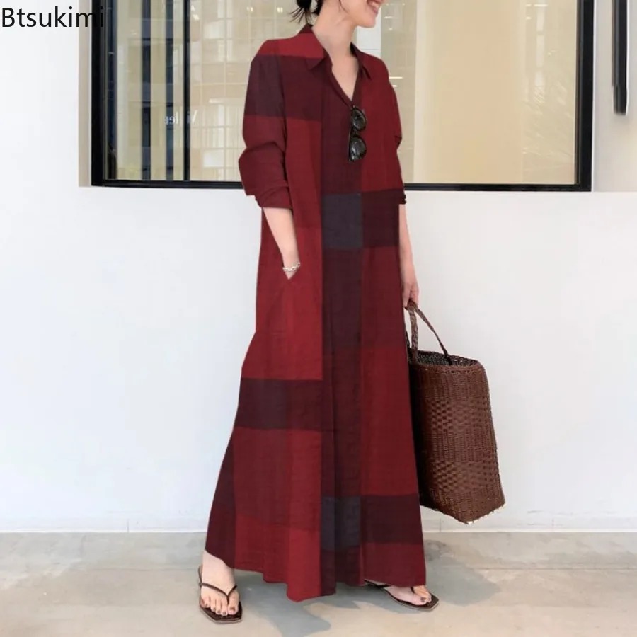 Fashion New Shirt Dress Women  - Casual Loose Linen Shirt Dress ulasan dan harga