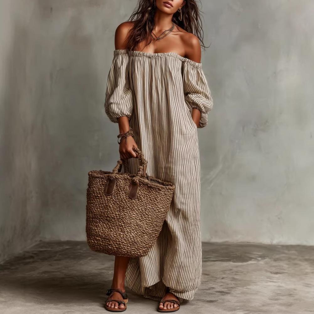 Spring Summer Women's Off Shou - Off Shoulder Puff Sleeve Sundress ulasan dan harga