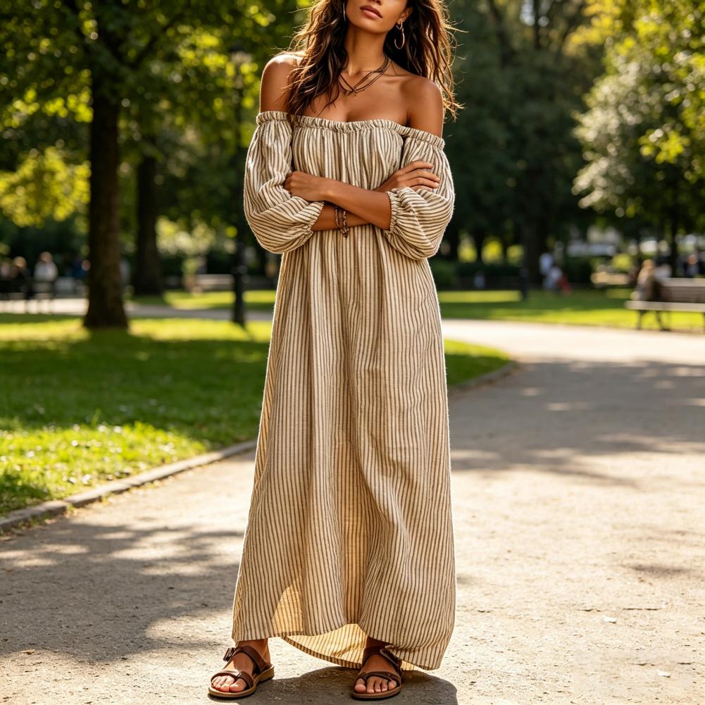 Spring Summer Women's Off Shou - Off Shoulder Puff Sleeve Sundress ulasan dan harga