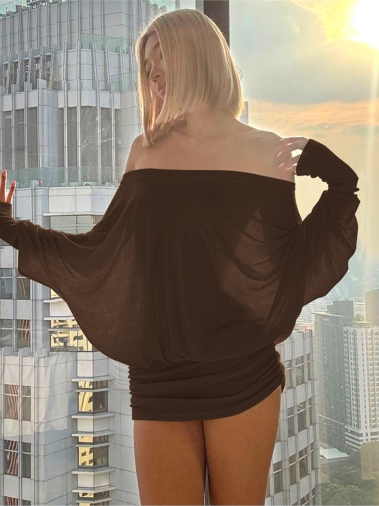 New Fashion Off Shoulder Sheer - Sexy Mesh Sheer Bodycon Dress ulasan dan harga