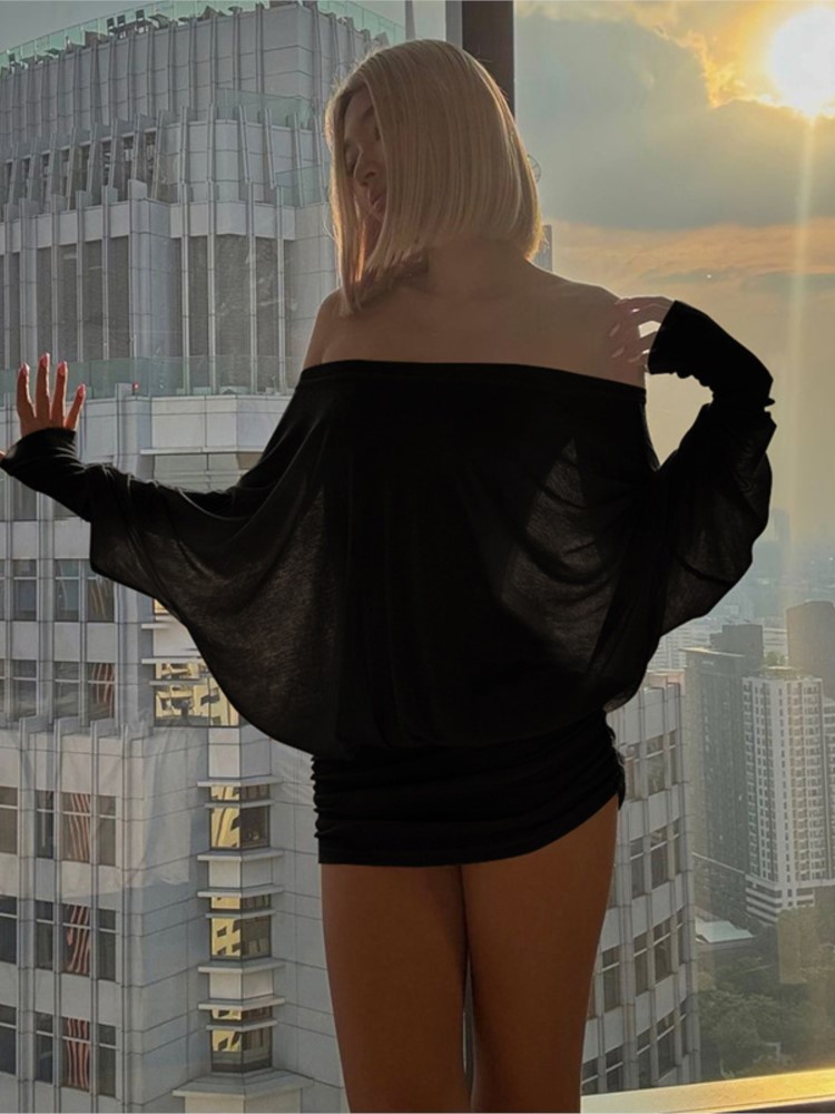 New Fashion Off Shoulder Sheer - Sexy Mesh Sheer Bodycon Dress ulasan dan harga