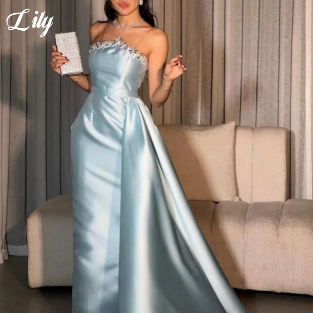 Lily Blue Elegant Formal Gown  - Elegant Satin Evening Gown Split ulasan dan harga