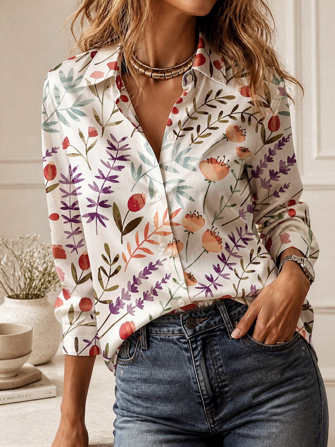 Casual All-match Collared Blou - Blouses ulasan dan harga