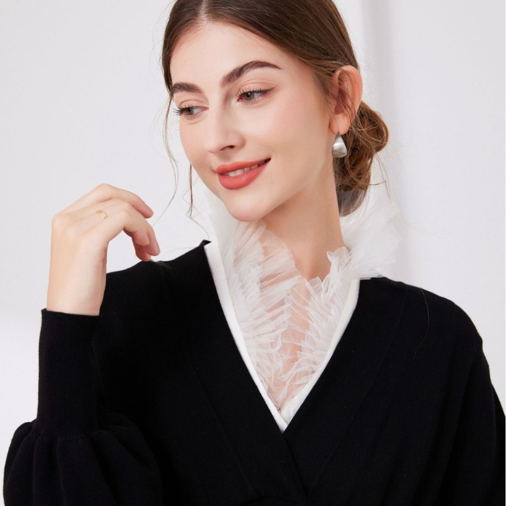V Shape Melange Yarn Fake Coll - Tops ulasan dan harga