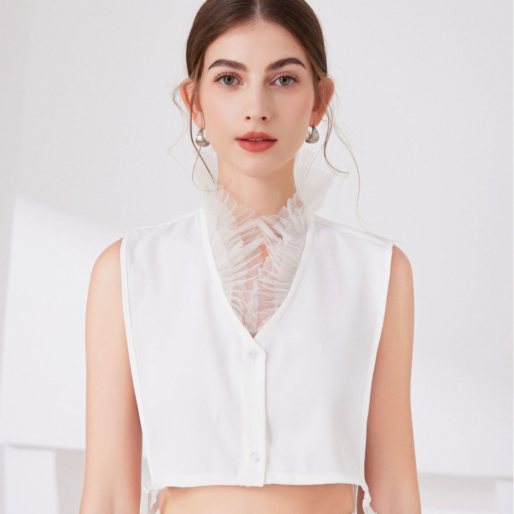 V Shape Melange Yarn Fake Coll - Tops ulasan dan harga
