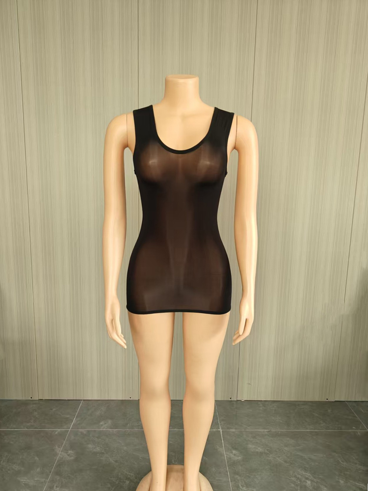 JENYAGE Sexy Glossy Sheer Tank - Sexy Mesh Sheer Bodycon Dress ulasan dan harga