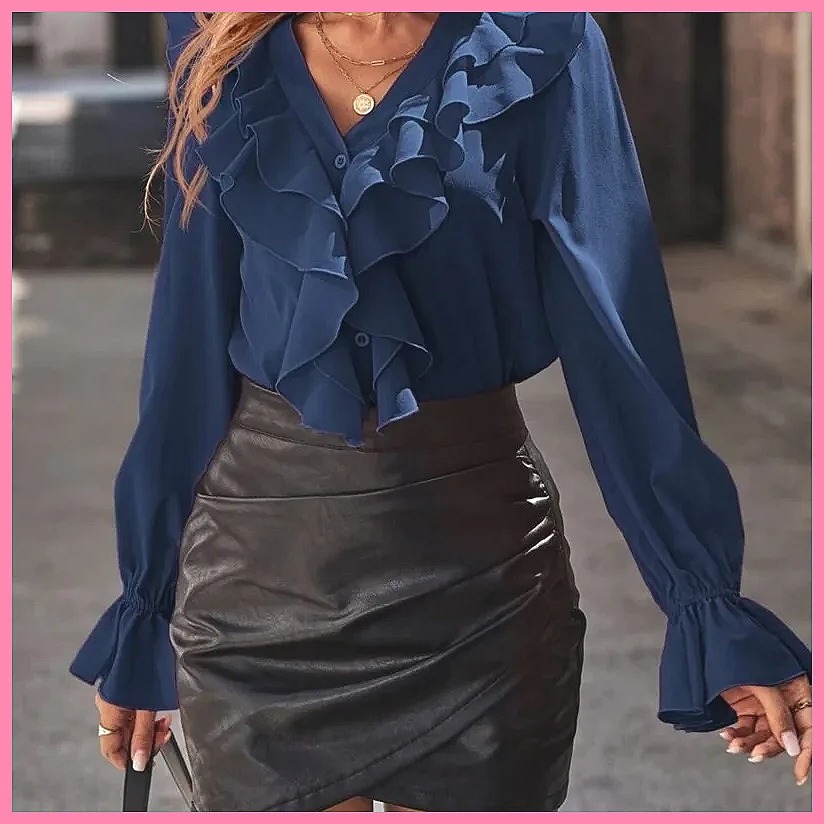 2025 Fashion V-Neck Ruffle Fla - Blouses ulasan dan harga