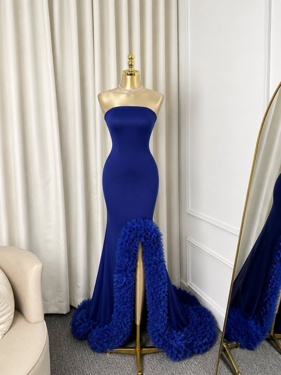 Customized Luxurious Elegant E - Elegant Satin Evening Gown Split ulasan dan harga