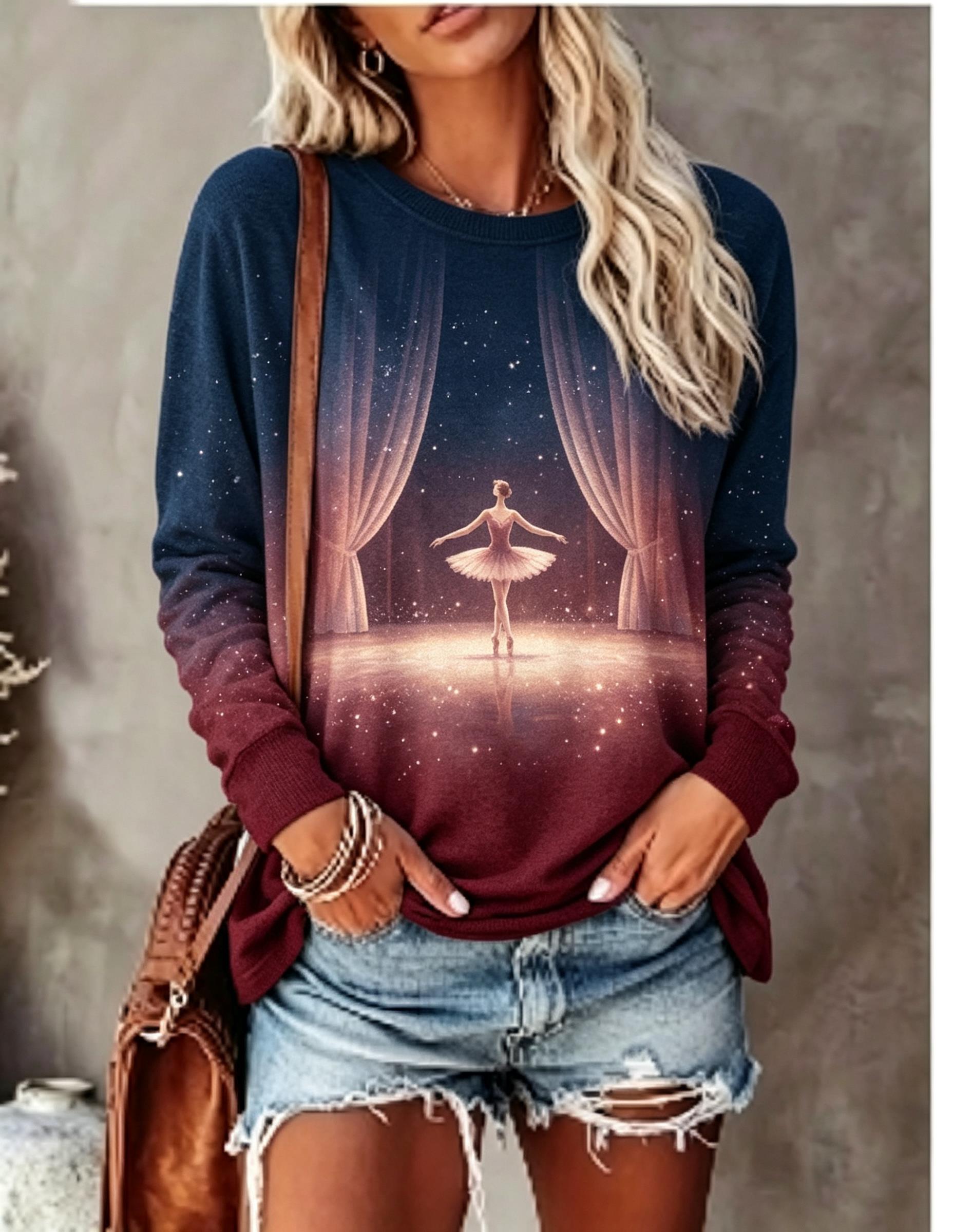 Women Long Sleeve T‑Shirt Ball - Blouses ulasan dan harga