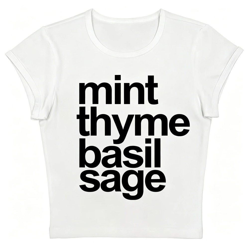 Herb Words Graphic Print Women - Y2K Graphic Baby Tee Crop ulasan dan harga