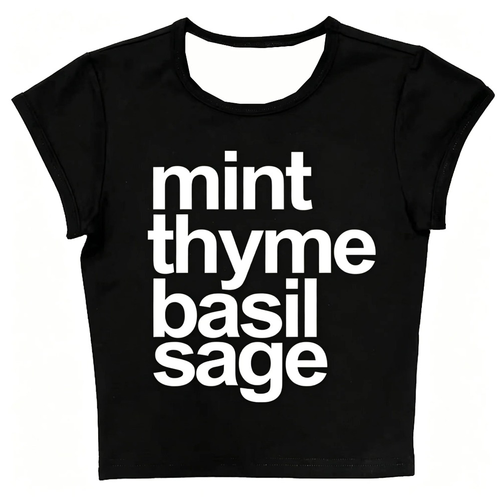 Herb Words Graphic Print Women - Y2K Graphic Baby Tee Crop ulasan dan harga