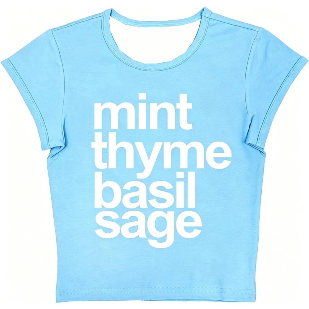 Herb Words Graphic Print Women - Y2K Graphic Baby Tee Crop ulasan dan harga