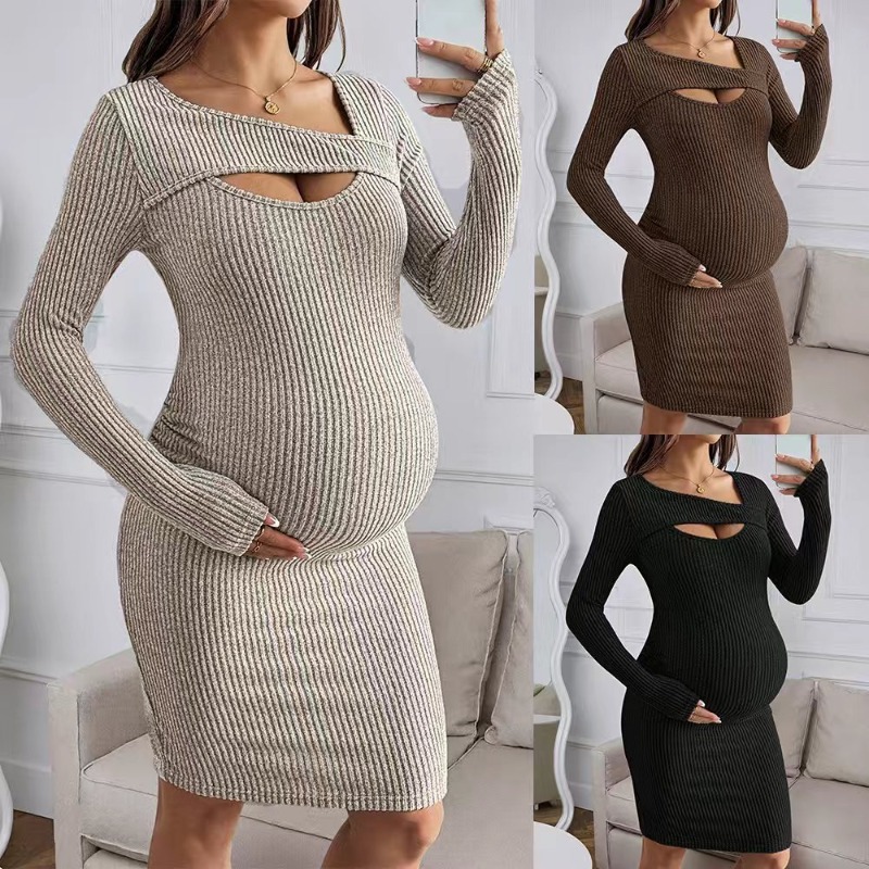 Maternity Clothes Long-sleeved - Bodycon Long Sleeve Ribbed Dress ulasan dan harga