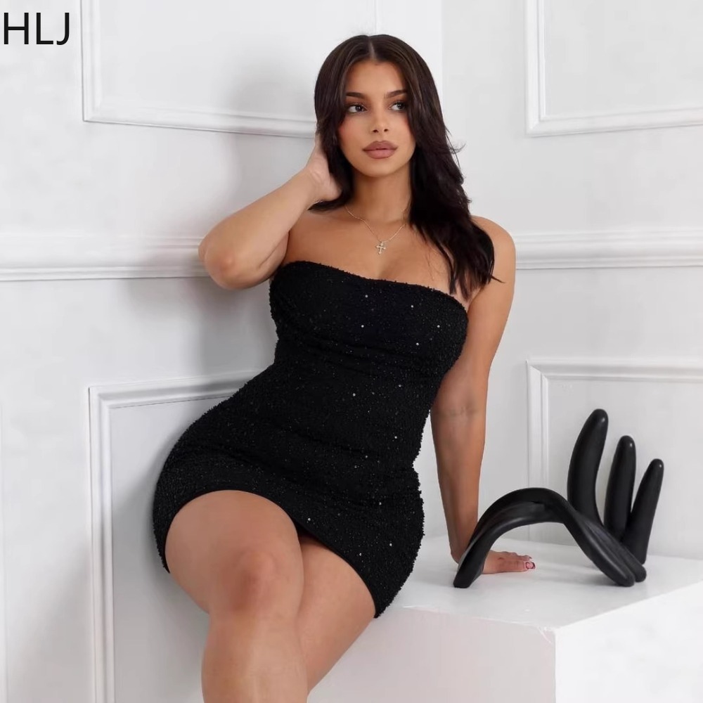 HLJ Sexy Women Strapless Mini  - Sparkly Rhinestone Club Party Dress ulasan dan harga