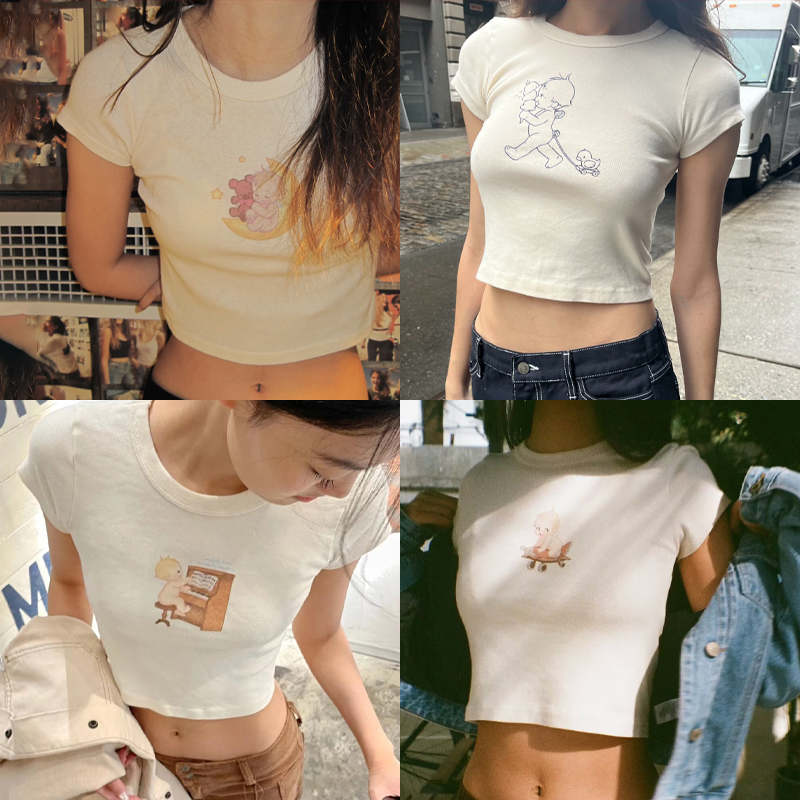 Angel Baby Graphic Slim T-shir - Y2K Graphic Baby Tee Crop ulasan dan harga