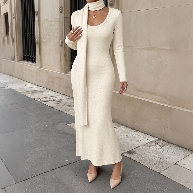 Women Elegant Ribbed Knit Maxi - Bodycon Long Sleeve Ribbed Dress ulasan dan harga