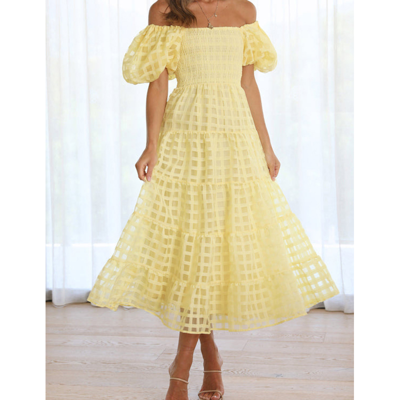 Elegant Off Shoulder Women's S - Off Shoulder Puff Sleeve Sundress ulasan dan harga