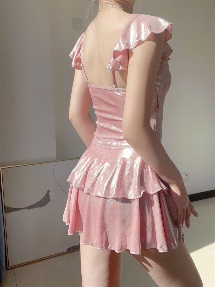 Flattering Shiny Pink Swimwear - Skirts ulasan dan harga